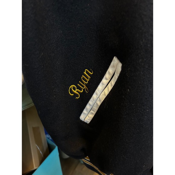 Holloway Varsity Letterman Jacket Black Gold White Leather Sleeves Mens XL - Picture 5 of 7